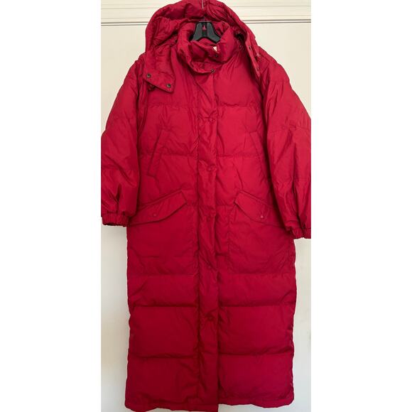 Eddie Bauer Long Parka Goose Down Red Puffer Coat Womens Size M Longline Jacket - Picture 1 of 4